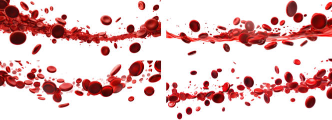 Set of dynamic red blood cells flowing in plasma, cut out