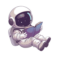 Astronaut cartoon character reading a book
