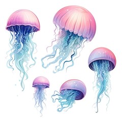 Set of jellyfish on a white background