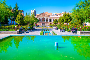 Fototapeta na wymiar Tranquil Reflecting Pool at Amir Nezam House, Qajar Museum - Tabriz, Iran
