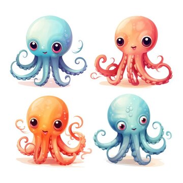 Set of octopuses on a white background