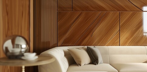 Fototapeta na wymiar Woodworking wall surface structure design with a glossy finish, creating a modern and polished aesthetic