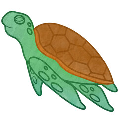Turtle marine animal and big sea turtle hand drawn illustration 2 isolated on transparent background.