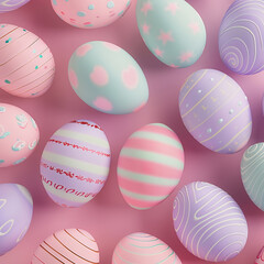 Seamless pattern of pastel easter eggs on pink background