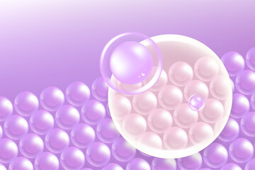 Hyaluronic acid and Niacinamide hair and skin solutions ad, purple collagen serum drops into skin cell with cosmetic advertising background ready to use, illustration vector.