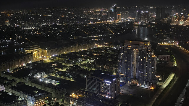 Scenic view of the beautiful skyline of Diamond Island by the Bassac River in Phnom Penh in Cambodia