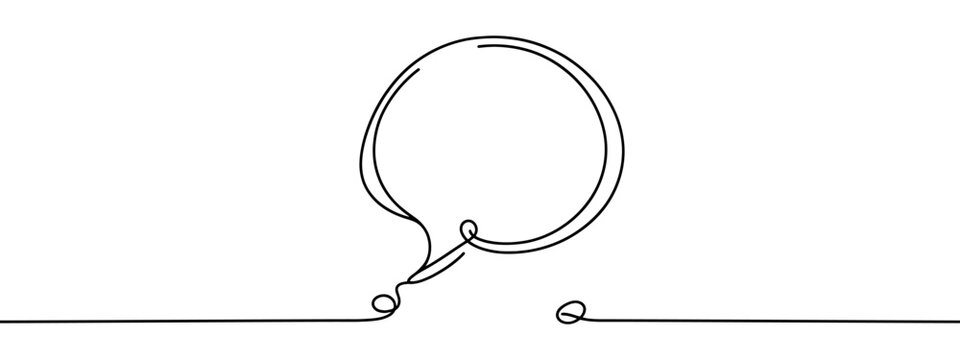 recommend clip art: Speech bubble in One line drawing. Dialogue Chat cloud in simple linear style. Editable stroke. Doodle Vector illustration