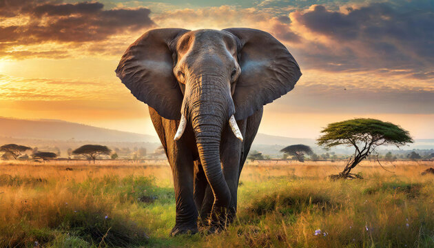 elephant at sunset