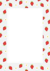 Strawberries and flowers pattern design frame template background.