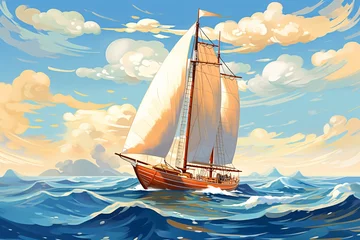 Fotobehang a sailboat in the ocean © Alex