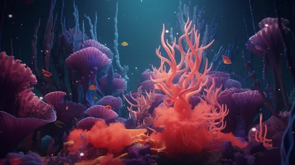 Poster A vibrant coral reef animated in the style of medieval art © kamon