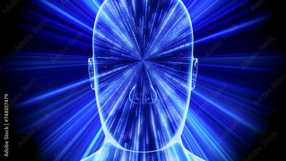 Aufkleber geometrical man face and matrix style binary code - 3d 4k animation (3840 x 2160 px)
