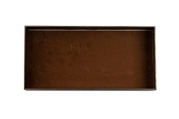 Cardboard used opened brown box with velvet inside, top view, clipping path, PNG - 748017815