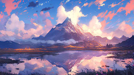 Fototapeta na wymiar 2d illustration of an amazing beautiful mountain