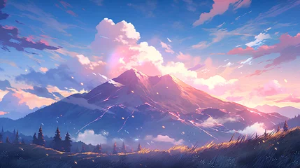 Tuinposter 2d illustration of an amazing beautiful mountain © Adja Atmaja