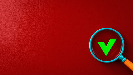 Magnifying glass in the lower corner on a red background