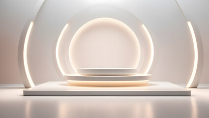 white podium with gentle luxurious lighting 3d shape product display presentation, minimal wall scene, studio room