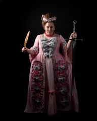 portrait of female model wearing an opulent pink gown,  costume of a historical French baroque...