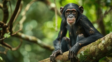 Obraz premium Bonobo, chimpanzee on the branch of tree in natural habit