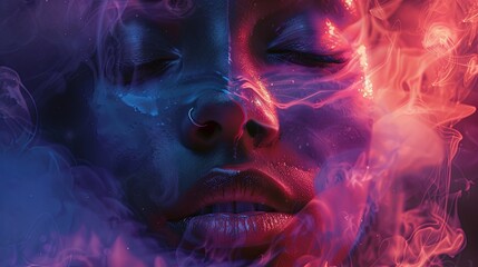 Aura photography woman art in lucid dreamy, foggy pink tone, Psychic Waves