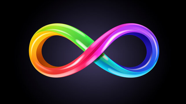 Autistic Pride Day. Colorful rainbow infinity. Rainbow Infinity symbol. Infinity sign color spectrum. Rainbow gradient in the shape of the infinity sign. Neurodiversity Symbol