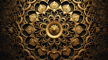 Gold and black mandala ornament background looping.