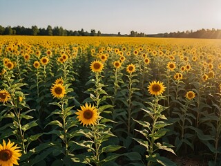 Obraz premium field of sunflowers in summer