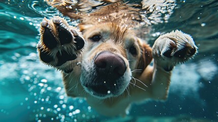 Labrador Retriever Dog swim underwater, animal diving portrait - Powered by Adobe