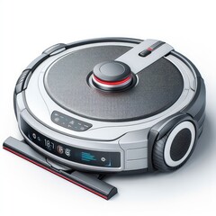 Fototapeta premium Robot vacuum cleaning floor isolated on a white background