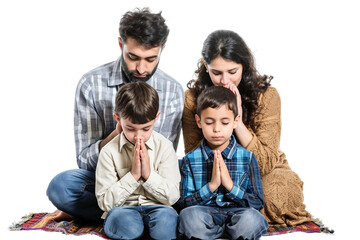 Family praying together isolated on transparent background