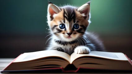The kitten is sitting on a book.