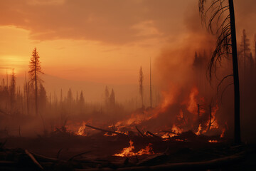 Fototapeta na wymiar Incide Forest wildfire. Concept for a news about global warming, climate change, natural disasters.