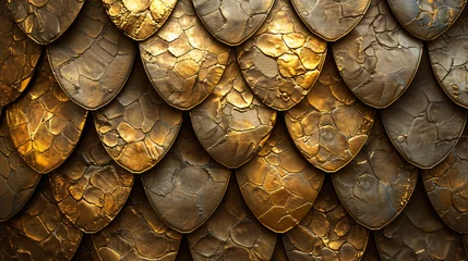 Gordijnen Golden metal texture of dragon or snake scales. © Insight