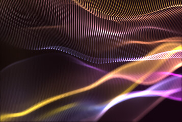 Digital wave with many dots and particles. Abstract wave background. Technology or science.
