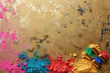 Gold background with colorful powder splash