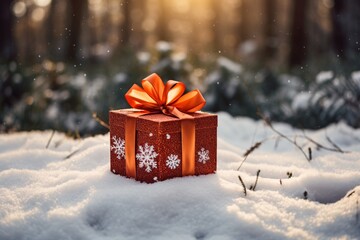 a gift box in the snow