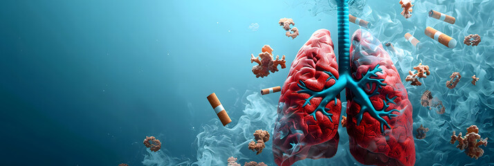 World No Tobacco Day Concept. Conceptual image of human lungs with drug addiction. 3d illustration - obrazy, fototapety, plakaty
