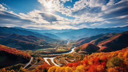 A splendid view of a mountain valley in fall - obrazy, fototapety, plakaty