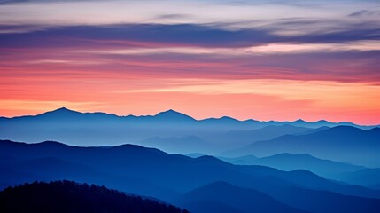 Twilight mountain range and vivid sky landscape - obrazy, fototapety, plakaty