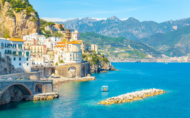 Fototapeta na wymiar Atrani village on Amalfi Coast, Italy travel photo