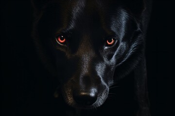 a black dog with red eyes