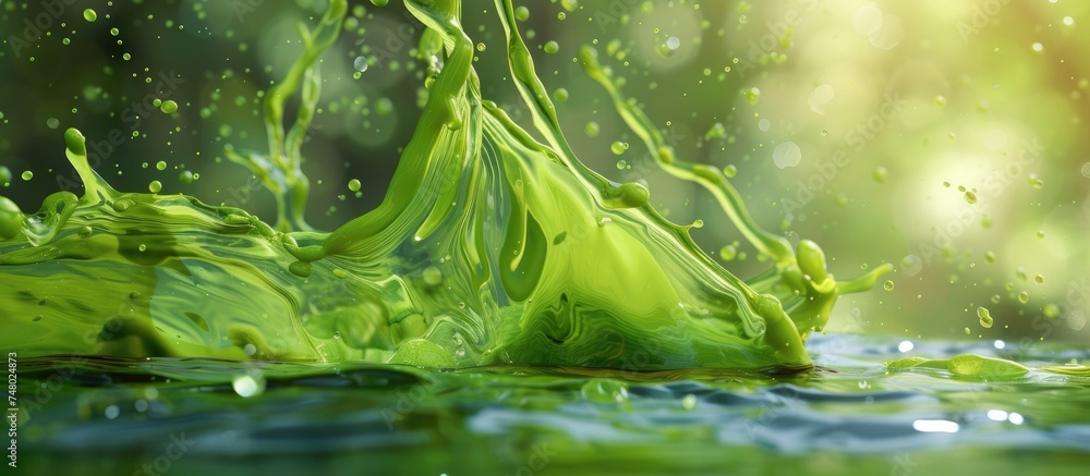 Aufkleber a vibrant green liquid is splashing into the water, creating ripples and abstract shapes. the liquid