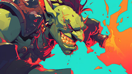 Angry goblin action smiling and furious