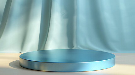 Blue metallic matte podium on a light background. Em