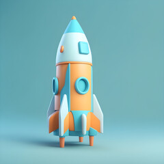 Spaceship rocket 3d illustration. Flying space rocket in space around the planets. Spaceship launch. Rocket 3d icon. Realistic creative conceptual symbols. Logo ship