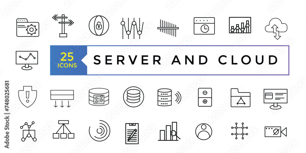 Poster collection of server and cloud data related editable stroke icons, includes data storage, cloud stor
