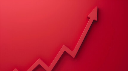 Red arrow graph on a bright background - This image showcases a red arrow pointing upwards against a vibrant red background symbolizing growth and success - obrazy, fototapety, plakaty
