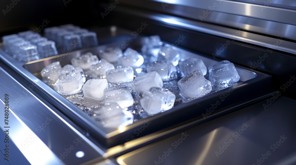 Poster the ice makers control panel with options to choose the size and shape of the ice cubes.