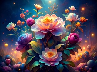 Fototapeta na wymiar bouquet of beautiful elegant flowers blooming abstract illustration 