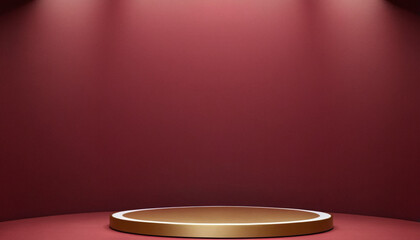 Gold Podium with maroon background product with copy space. Modern geometric background Generative AI